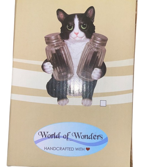 Cat Salt and Pepper Glass Shaker Holder Set Decor Kitchen New! - Picture 6 of 8
